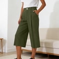 thumbnail image 2 of Women's Pleated Bermuda Cropped Pants High Waisted Loose Wide Leg Dressy Capri Pants with Pocket Casual Work Capris, 2 of 7