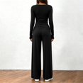 thumbnail image 5 of NMMUED Casual 2 Piece Sets for Women Long Sleeve Wrap Shirts Wide Leg Pants Outfits Resort Wear Elegant Lounge Suits Black S, 5 of 8
