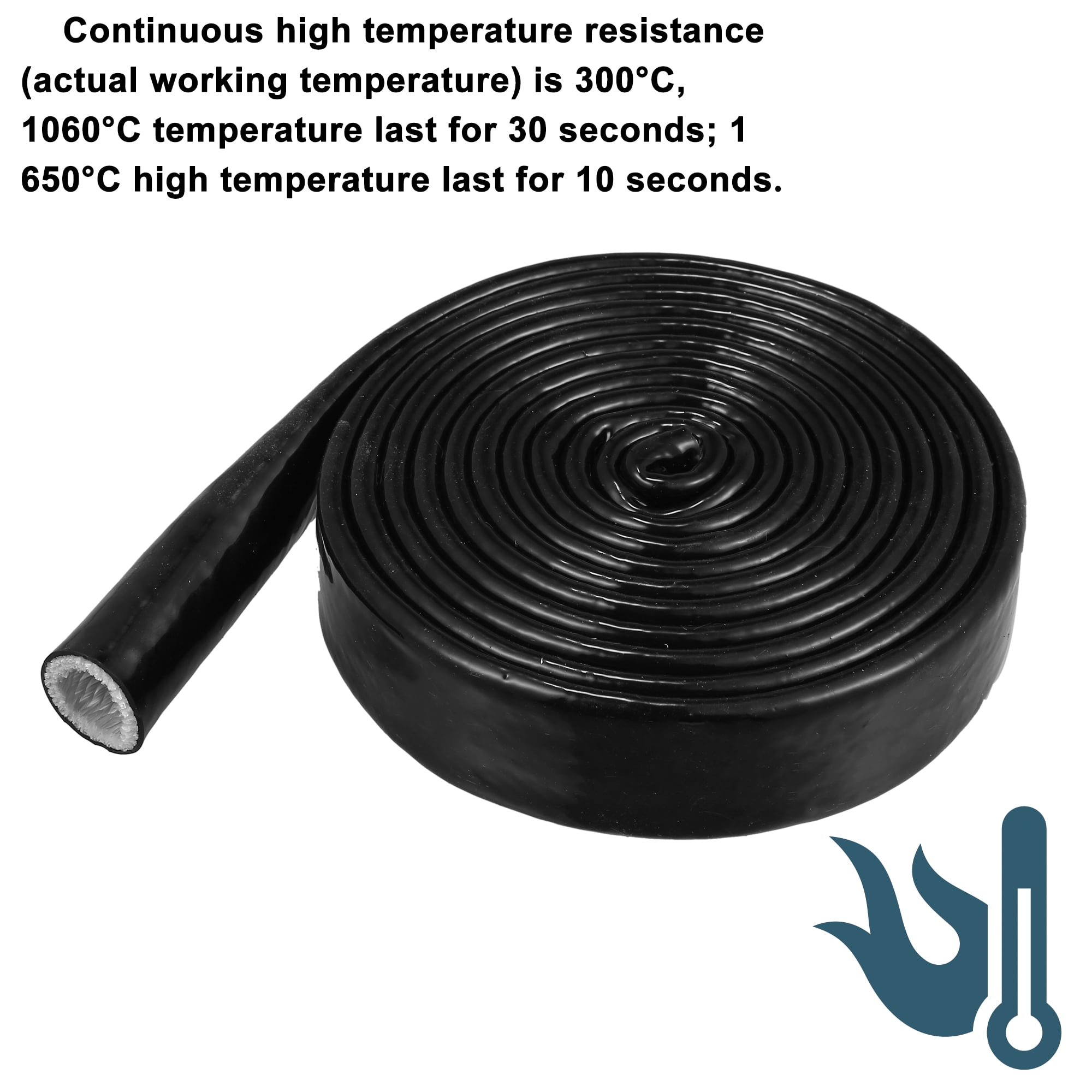 Unique Bargains 3/4" ID x 10FT Heat Shielded Fire Sleeve Silicone Coated Tape for Automotive Hose Lines Wires Electrical Wiring Black