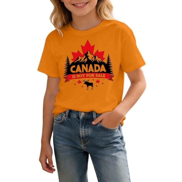 WENXIAOO Canada Shirts for Boys Girls Canada Flag Print Trendy Graphic T Shirt Toddler Tee Shirts 8-9 Years, Orange Shirt