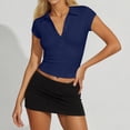thumbnail image 2 of Yuhangmm T Shirts for Women, Women's Button Down Short Sleeved Tight Fitting T Shirt Womens Turtleneck Long Sleeve Tops Navy L, 2 of 4