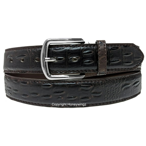 Men Dark Brown Faux Crocodile Alligator Skin Leather Belt