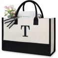 thumbnail image 1 of GFDYREE Personalized Initial Canvas Beach Bag, Monogrammed Gift Tote Bag for Women, 1 of 7