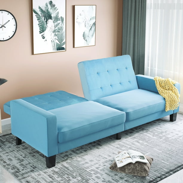 Modern Couch Living Room Versatile Futon with Sturdy Wood Frame, Linen