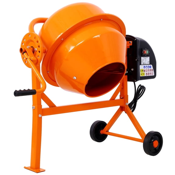 S-HOME 3 Cu. Ft Electric Cement Mixer Machine - 110V AC Motor Portable Concrete Mixer for Mortar, Stucco, Fodder - Orange Steel
