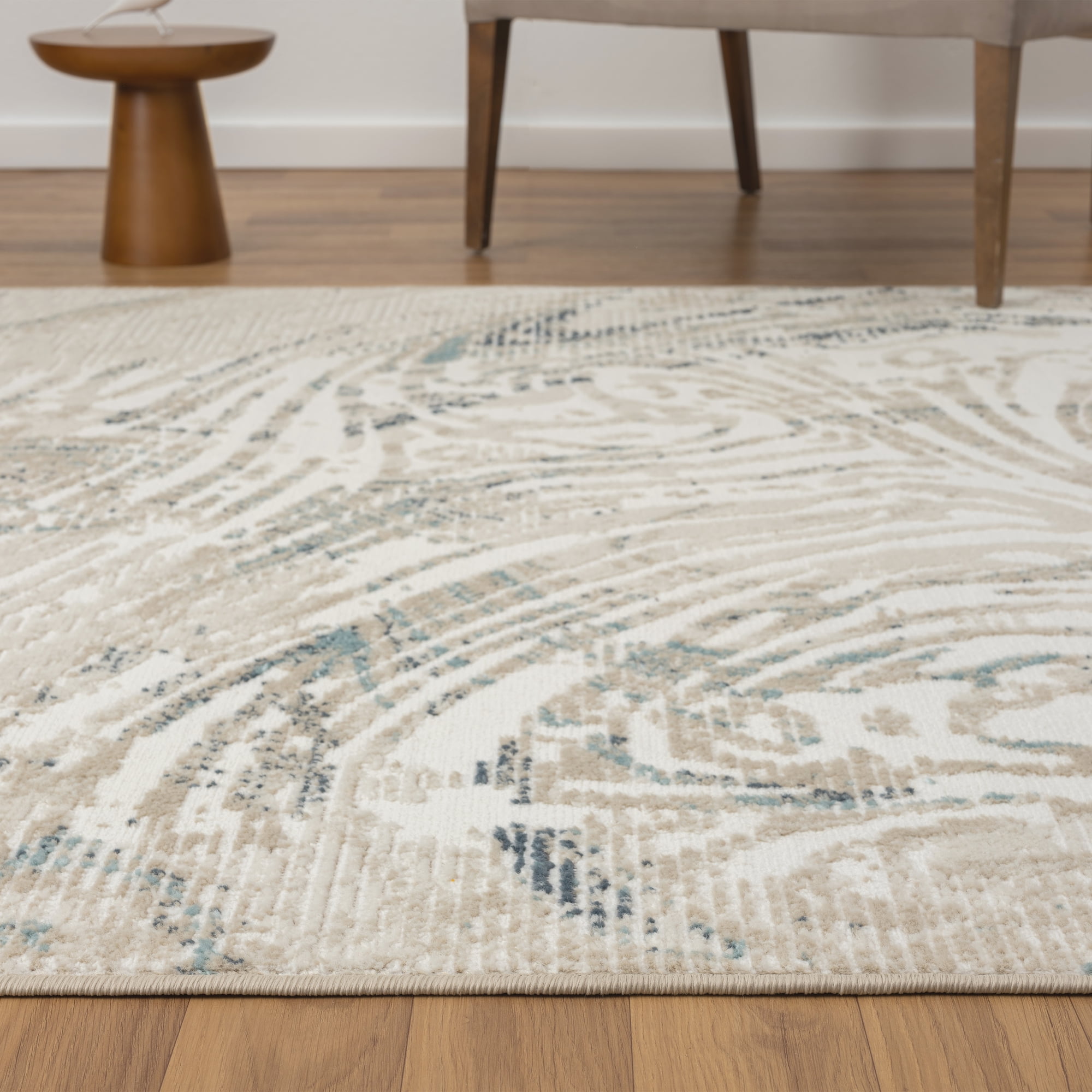 LR Home Bella 2'8"x 8' Ivory and Blue Abstract Durable Performance Indoor Runner Area Rug