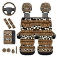 thumbnail image 6 of HUIACONG Aztec Cow Print Seat Covers for Cars Full Set with Steering Wheel Cover Armrest Cover Seat Belt Pads Headrest Cover Coasters Keychain 14 Pcs Southwestern Car Accessories Interior, 6 of 8