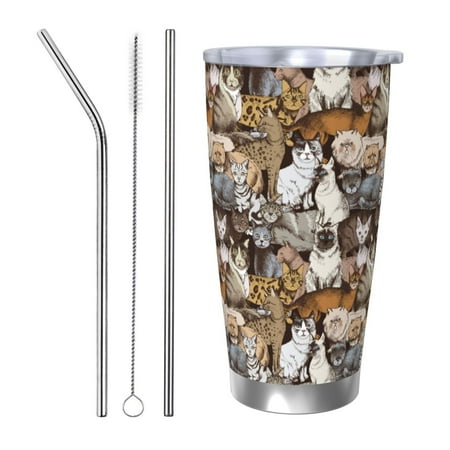 

Gaeub Cut Cats Print 20-Ounce Stainless Steel Car Cup Tumblers Cups with Lids and Straw Coffee Cups for Adults Kids Home Car Office School Travel Party-Straw Three-piece Set