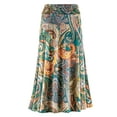 thumbnail image 2 of Collections Etc Women's Paisley Print Mid-Length Knit Skirt with Shirred Waistband Emerald Medium, 2 of 3