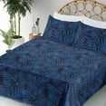 thumbnail image 3 of Ambesonne Monstera Leaves Fitted & Flat Sheet with Shams 4 Pcs Set, Night Jungle Palm, Full, Dark Blue Sea Blue, 3 of 5