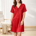 thumbnail image 4 of Naittoop Satin Nightgowns for Women Short Sleeve House Dresses with Pad V Neck Dress Satin Nighty Negligee Sleep Dress Sleepwear, 4 of 5