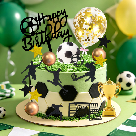 Soccer-Themed Birthday Cake Decoration Set - Perfect for Birthday Parties, Celebration Parties, and Theme Gatherings