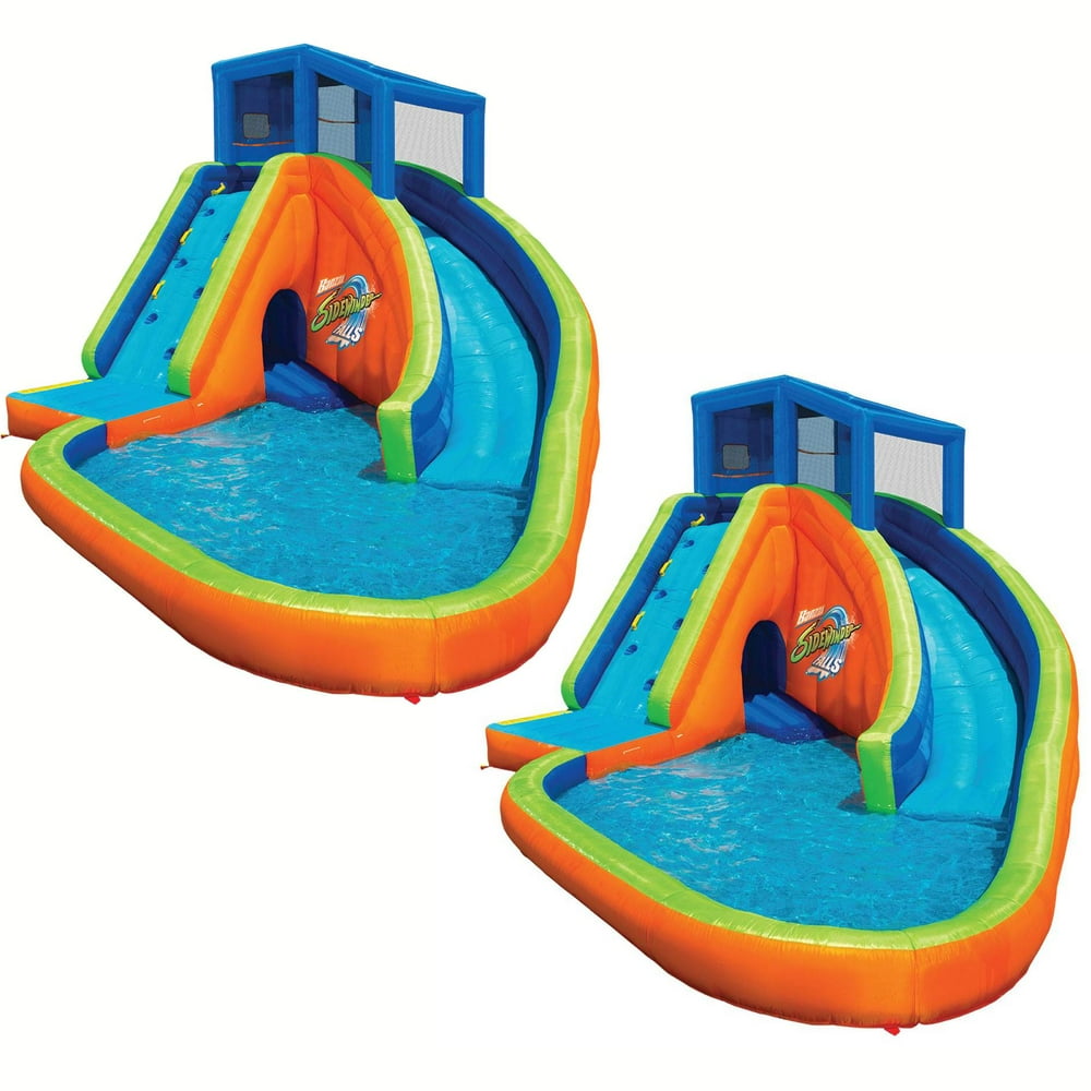 magic time adventure falls inflatable water park with 2 slides and basketball hoop