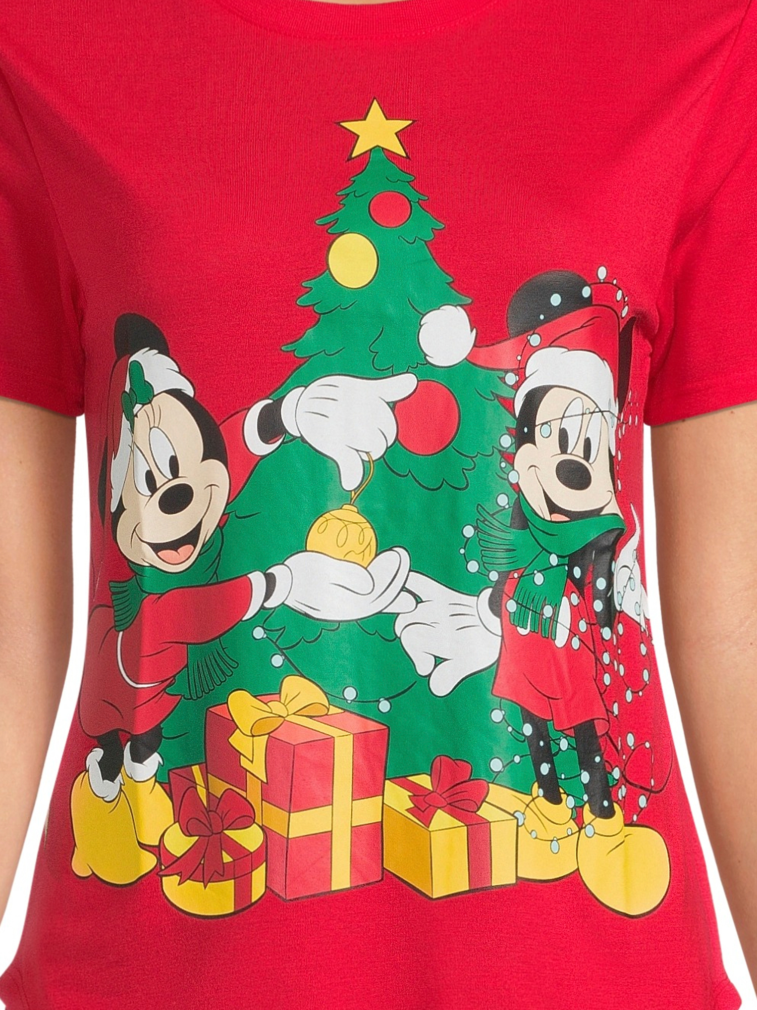 Mickey Mouse Women's Christmas Graphic T-Shirt with Short Sleeves