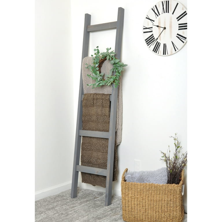 BrandtWorks Weathered Wood 6ft Blanket Ladder Faux Wreath Set 17.5 x 72