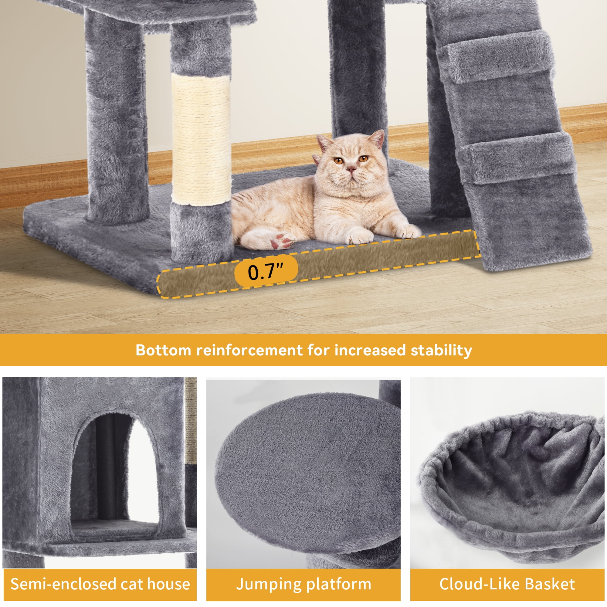 Dextrus 70.8in Cat Tree Tower with Scratching Posts, Padded Plush Perch, Cozy Basket, and Ladder for Indoor Cats