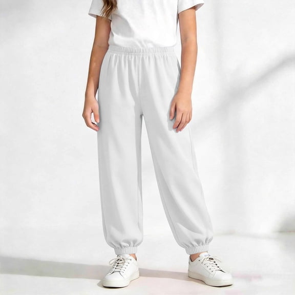 Kids Thin Jogger Pants, Elastic Waist Solid Color Loose Trousers, Casual Summer Sweatpants For Boys & Girls White 2-3 Years