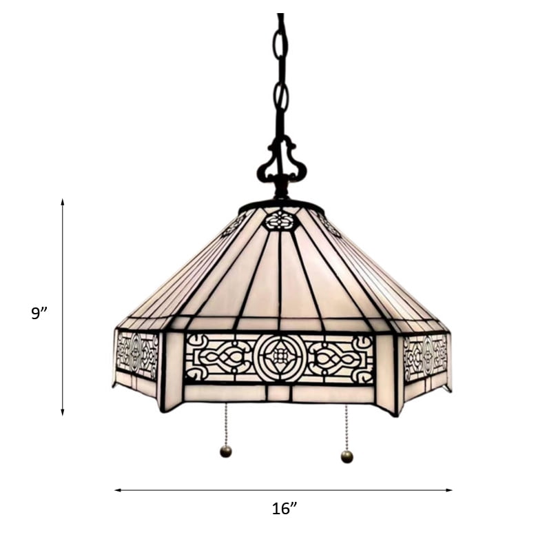White Hexagon Stained Glass Pendant Lights Fixture LED Bulb Included for Dining Room Kitchen Island 16"W*16"D*75"H