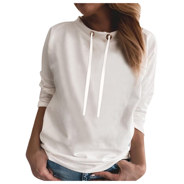 WEAIXIMIUNG Womens Sweatshirt Graphic with Hood Womens Color Block Drawstring O-Neck Casual Long Sleeve Solid Color Sweatshirt
