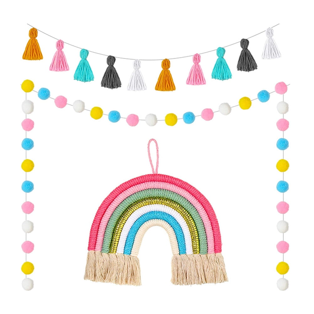 Cheer US 2Pcs/Set Rainbow Tapestry Clouds, Hand-Woven Decoration with Colorful  Pom-Pom Balls Wall Photo Prop Rainbow Macrame Wall Ornaments for Kids Room  Nursery Room Decor(Cloud) 