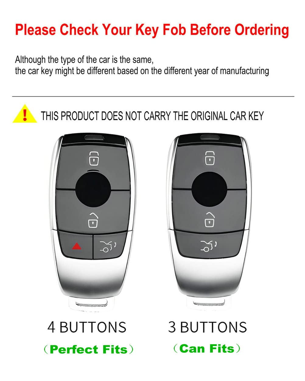 for Mercedes Benz Key Fob Cover Case Metal Shell Smart Key Holder Protector Compatible for E-Class S-Class A-Class C-Class G-Class