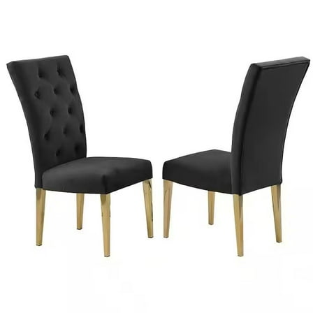 Modern Velvet Upholstered Dining Chair Set of 4, Tufted Back Kitchen Side Chair with Gold Plated Legs, Black