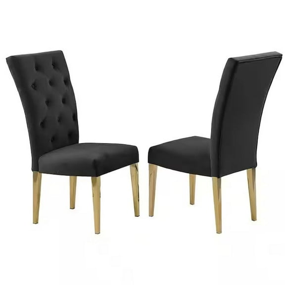 Modern Velvet Upholstered Dining Chair Set of 4, Tufted Back Kitchen Side Chair with Gold Plated Legs, Black