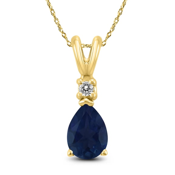 SZUL Women's 14K Yellow Gold 6x4MM Pear Sapphire and Diamond Pendant