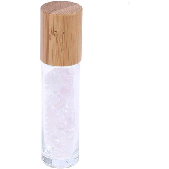 GFDYREE 5 Pack 10ml Clear Roll On Bottles With Natural Chakra Crystal Chips for Essential Oils,Perfume Glass Roller Bottles Container Bamboo Lid,Crystal Roller,Pipette&Opener Included (Rose