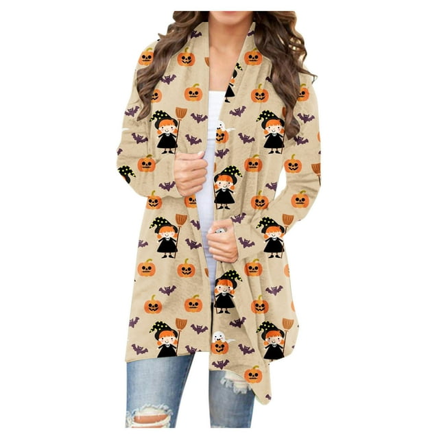 Cardigans pour Femmes Halloween Cardigan Imprimé pour Femmes Veste Sans Capuche à Manches Longues Cardigan Court Cardigans pour Femmes en Liquidation