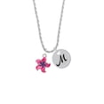 thumbnail image 2 of Delight Jewelry Silvertone Hot Pink and Purple Plumeria Flower Silvertone Script Initial Disc - M - Charm Necklace, 20"+3", 2 of 4