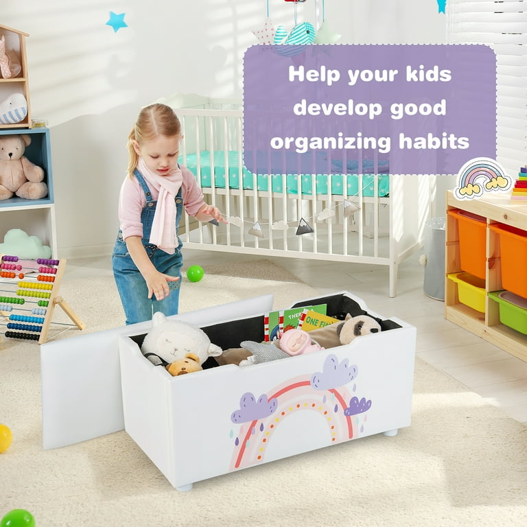 Costway Kids Upholstered Storage Ottoman Bench Versatile Toy Chest Footrest Stool with Lid White
