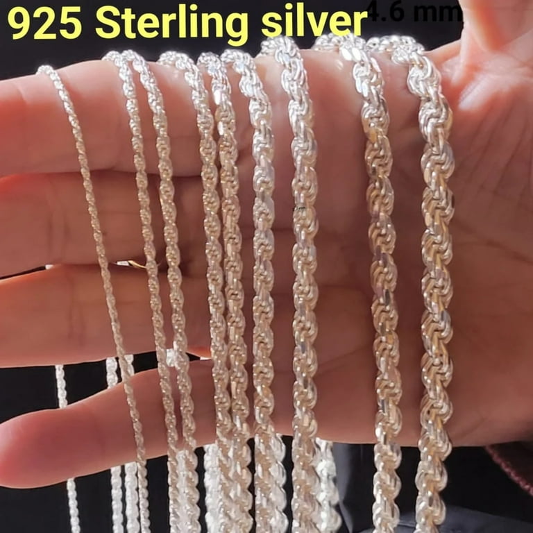 Jargod 3.7mm Solid 925 Sterling Silver Rope Chain Diamond Cut