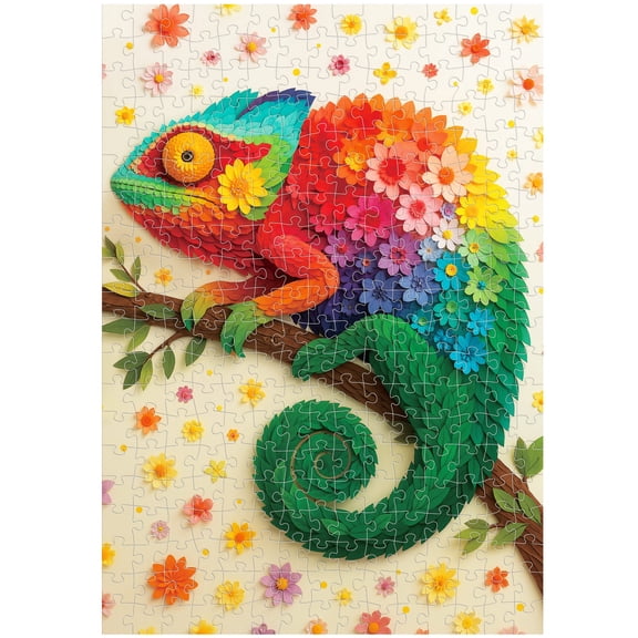 BenBen 300 Pieces Puzzles for Adults, Floral Chameleon Jigsaw Puzzles with Patterns on Back