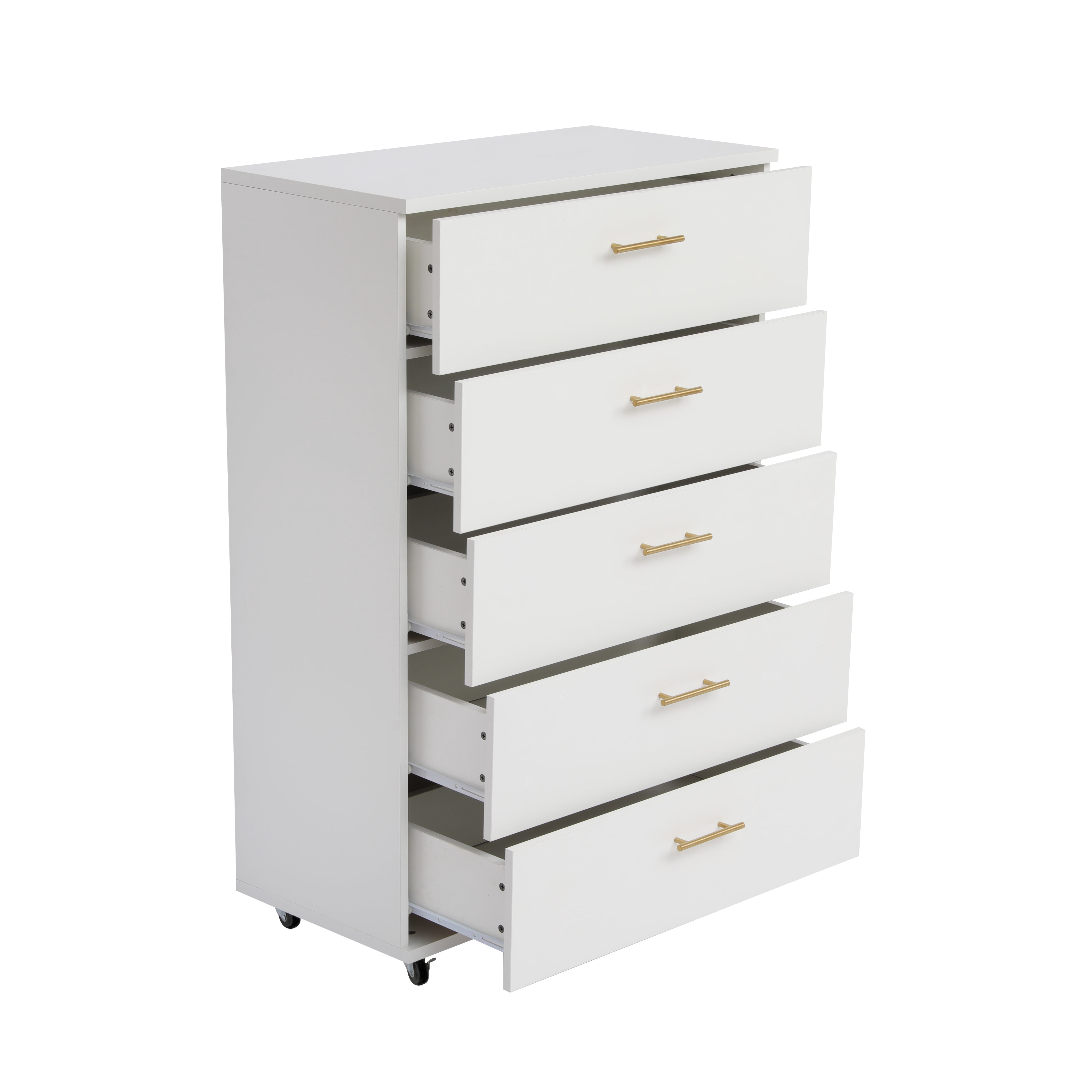 Homy Casa White 5 Drawer Dresser with Gold Handles for Bedroom Nursery