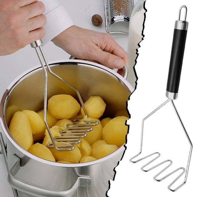 WIFKLSIIPG Stainless Steel Potato Masher and kids Food Processor with Wave Shaped Design Kitchen Gadget(Black)