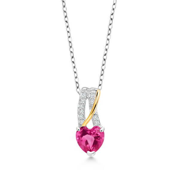 Gem Stone King 1.01 Ct Heart Shape Pink Mystic Topaz G/H Lab Grown Diamond  925 Silver and 10K Yellow Gold Pendant with Chain
