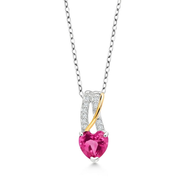 Gem Stone King 1.01 Ct Heart Shape Pink Mystic Topaz G/H Lab Grown Diamond 925 Silver and 10K Yellow Gold Pendant with Chain Gem Stone King 1.01 Ct Heart Shape Pink Mystic Topaz G/H Lab Grown Diamond 925 Silver and 10K Yellow Gold Pendant with Chain