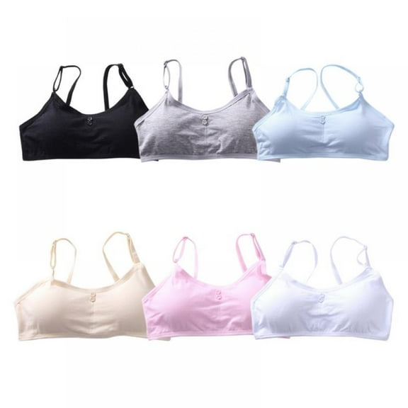 Summark 6Pcs Popular Girls Cotton Training Bra With Adjustable Straps Short Breathable Camisole Training Bra