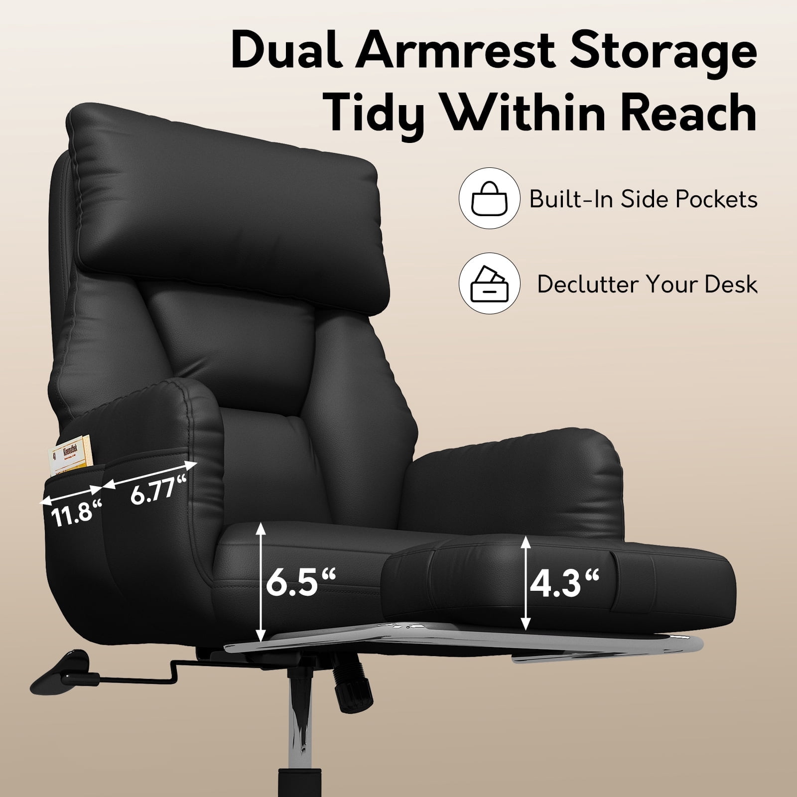 iooHug Criss Cross Office Chair, Big and Tall 500lbs High Back Faux Leather Desk Chair with Footrest, Wide Seat Cross-Legged Reclining Chair with Reversible Armrests and Lumbar Support, Black