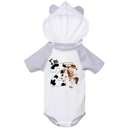 

Inktastic I m Two-cowgirl riding horse birthday Gift Baby Girl Bodysuit