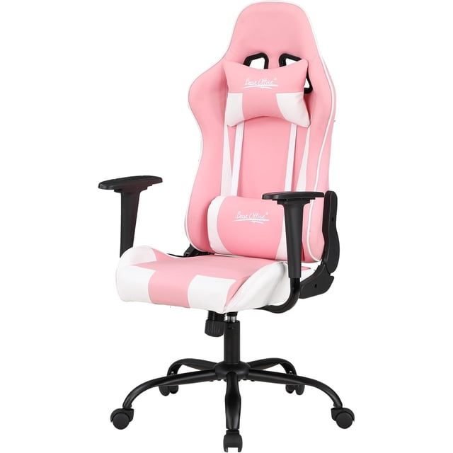 PayLessHere Chaise de Jeu Ergonomique Haute, Soutien Lombaire Réglable, Accoudoirs et Design Inspiré des Voitures de Course pour Bureau et Maison, Rose