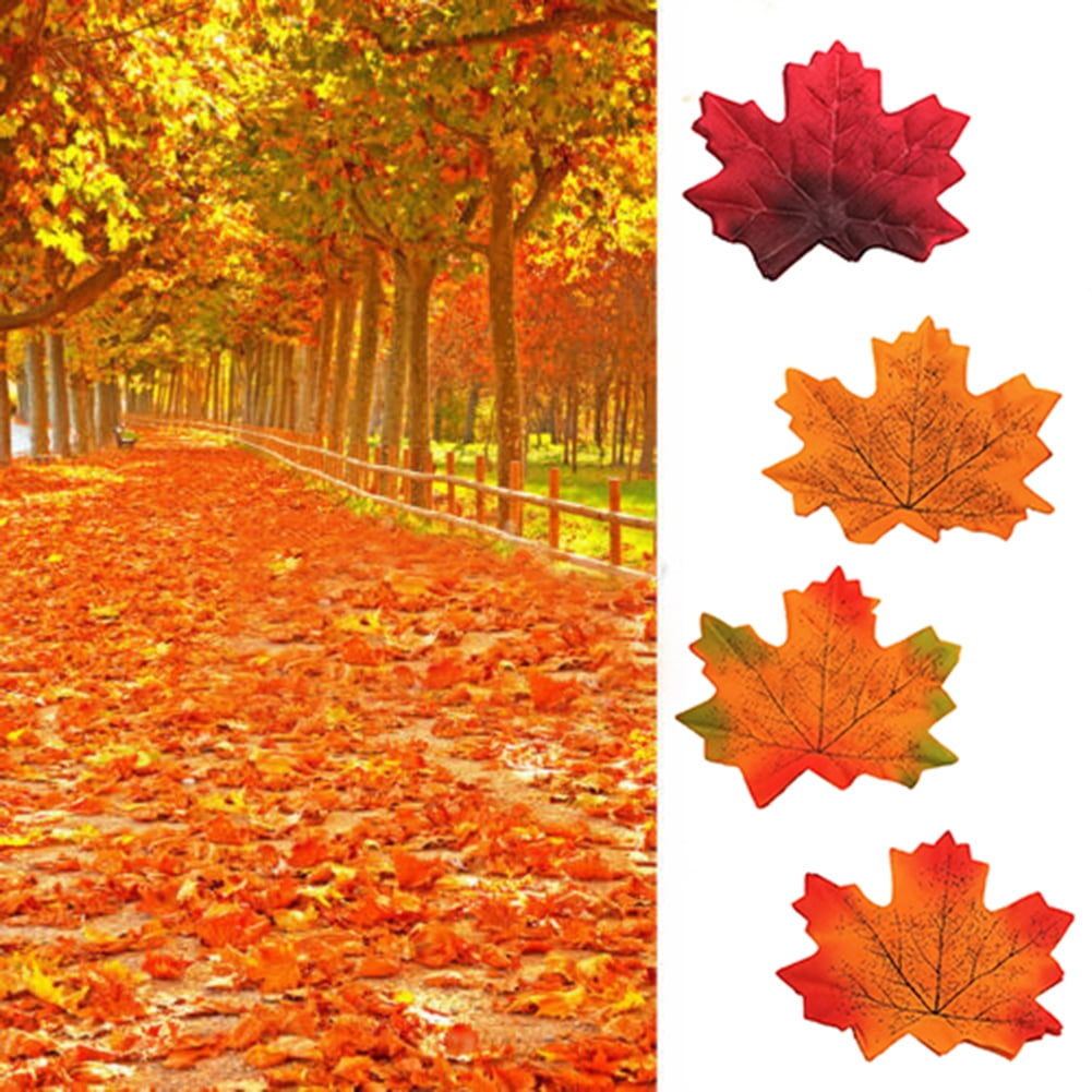 TOPOINT 50/100Pcs Fadeless Assorted Fake Silk Autumn Maple Leaves Bulk Artificial Fall Leaf