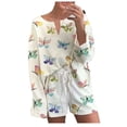 thumbnail image 2 of Ensemble Pyjama à Col Rond Imprimé Papillon Décontracté pour Femme, 2 of 6