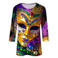 thumbnail image 3 of YueHuiYing Mardi Gras Shirts for Women Outfits Mardi Gras Outfit for Women Mask Graphic Printed 3/4 Sleeve Carnival Shirt, 3 of 3