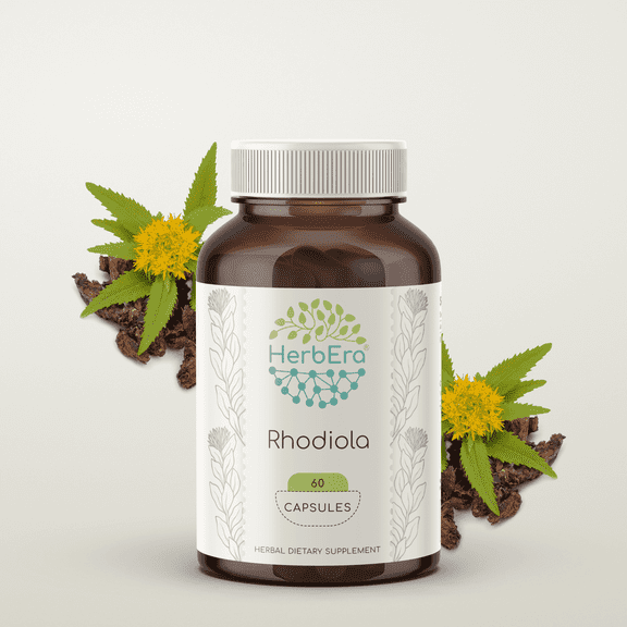 HerbEra Rhodiola Capsules, Herbal Dietary Supplement for Stress Support, Rhodiola (Rhodiola Rosea) Dried Root Capsules, Natural, 60 Capsules