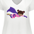 thumbnail image 4 of Inktastic African American Girl, Purple Cape, Superhero Girl Women's Plus Size V-Neck T-Shirt, 4 of 5