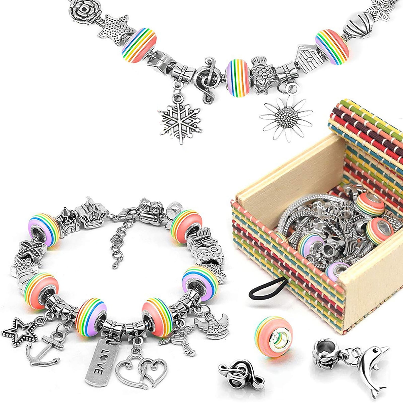 Shop SUNNYCLUE 1 Box DIY 36PCS Charm Bracelet Making Kit Colorful Beads  Silver Plated Snake Chain Jewelry Making Kit for Teens Adults Gift for  Jewelry Making - PandaHall Selected