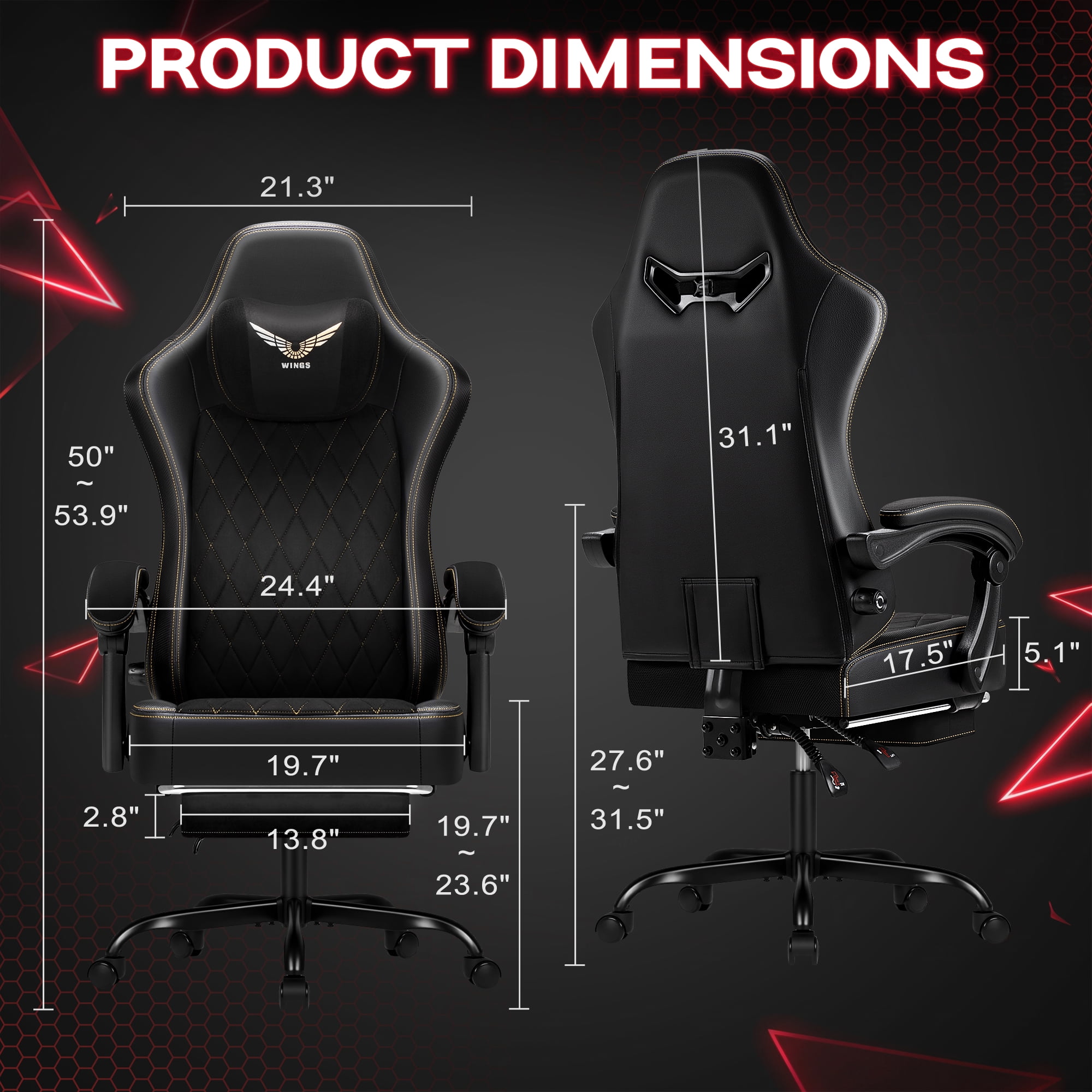 Homall Adjustable Lumber Support Gaming Chair Ergonomic Reclining Computer Office Chair Video Game Chair with Footrest for Adults, Black