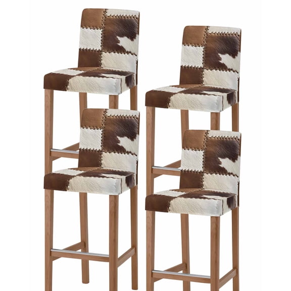 Brown White Leather Texture Bar Stool Covers Set of 4, Abstract Art Cowhide Stretch Washable Bar Chair Covers with Backs, Removable Pub Counter Height Chair Cover for Kitchen Dining Room Cafe
